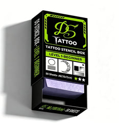 D5 Tattoo Stencil Box - 50 Sheets A6 Tattoo Transfer Paper for Practice Skin, Level 1 Beginner Random Challenge Kit, Removable Tattoo Transfers, Premium Slide-Out Drawer Packaging (4"x6")