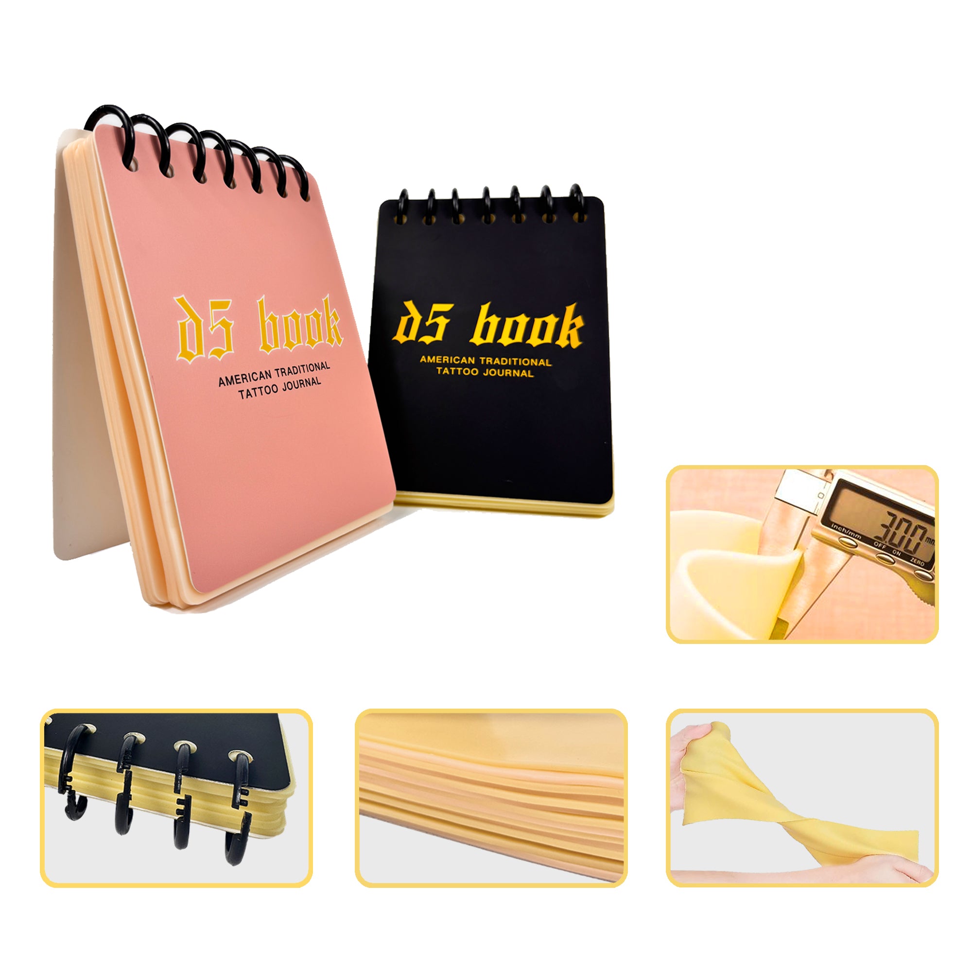D5Tattoo Tattoo Practice Flipbook – 7 Sheets of 3MM Silicone Skin, Create Your Own Tattoo Training Journal, Portable & Reusable for DIY Tattoo Artists