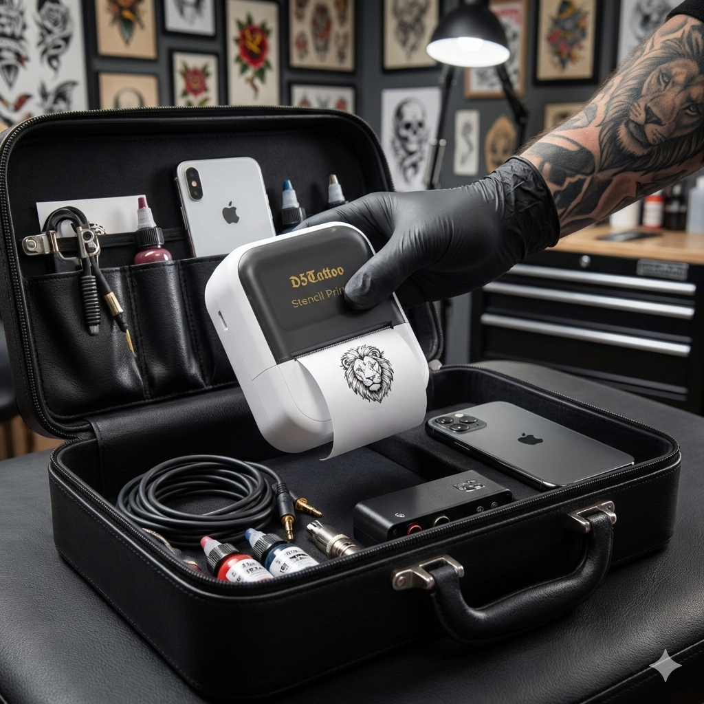 D5 Mini Tattoo Stencil Printer with 20pcs Transfer Paper,Tattoo Printer Machine for Tattoo Artists& Beginners,Compatible with Phone