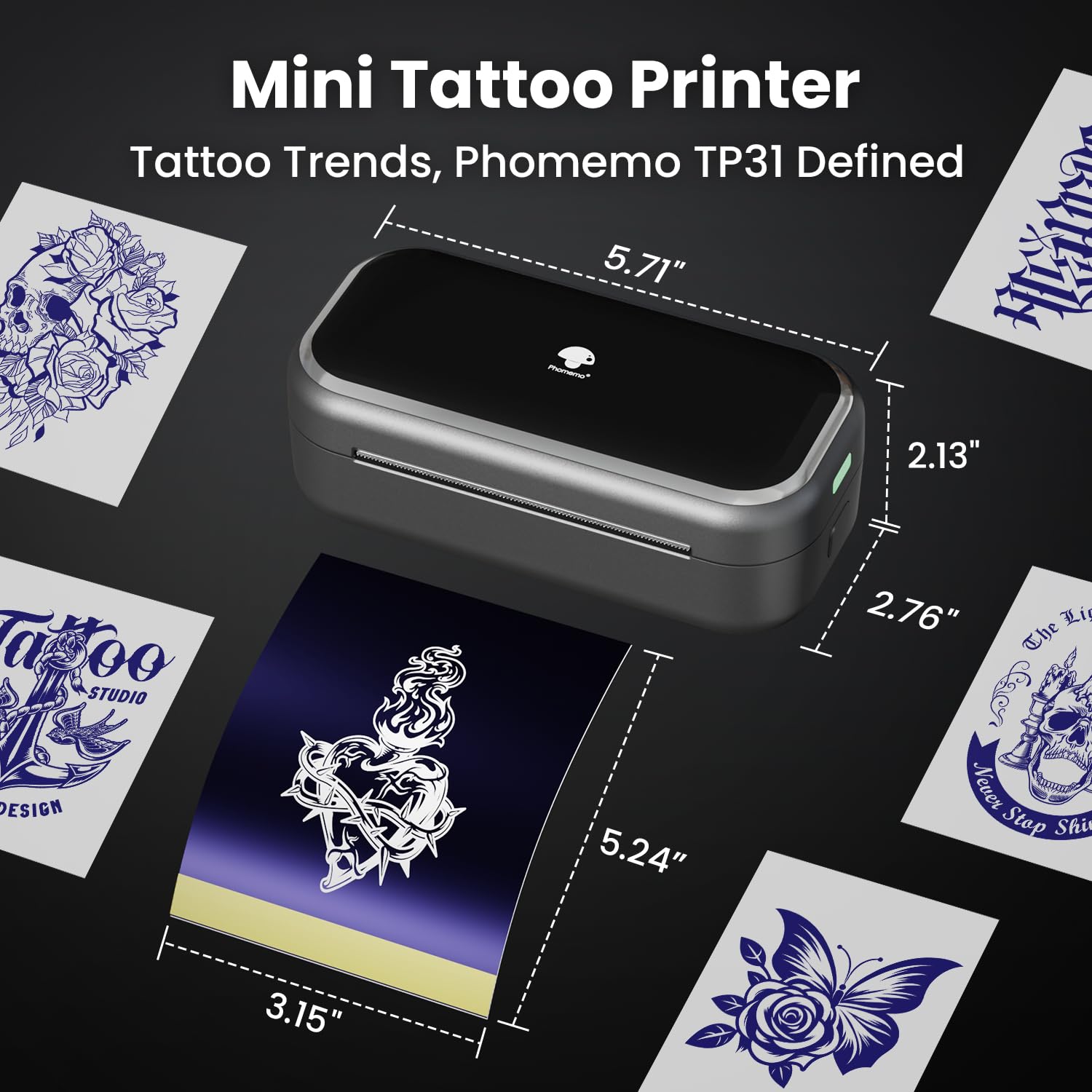 Small Wireless Tattoo Stencil Printer with 10pcs Transfer Paper, Compatible with Phone & Tablet, Bluetooth Mini Thermal Tattoo Printer Machine for Artists & Beginners