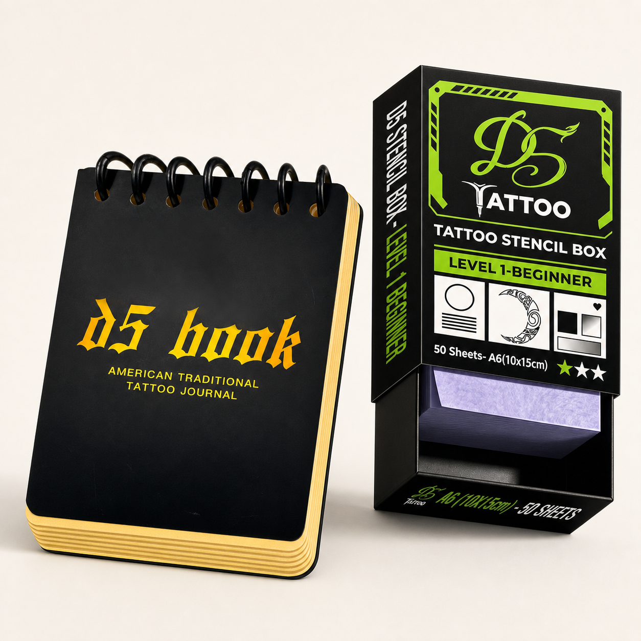 D5Tattoo Apprentice Portfolio Kit with 3MM Practice Flipbook and D5 Stencil Box