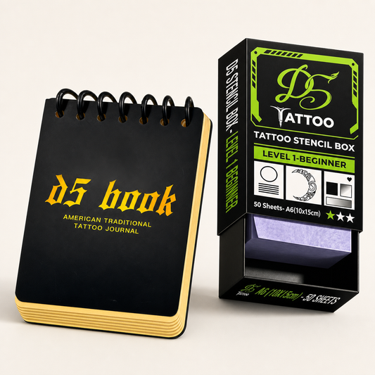 D5Tattoo Apprentice Portfolio Kit with 3MM Practice Flipbook and D5 Stencil Box