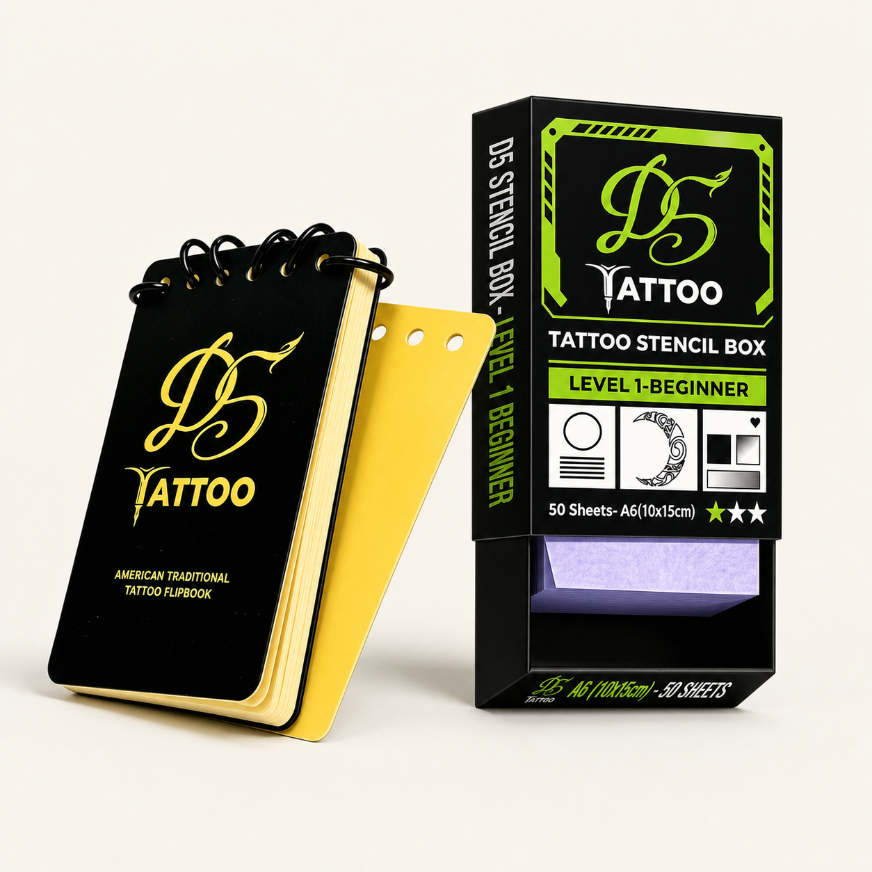 D5Tattoo Beginner Practice Kit with 1MM Mini Practice Flipbook and D5 Stencil Box